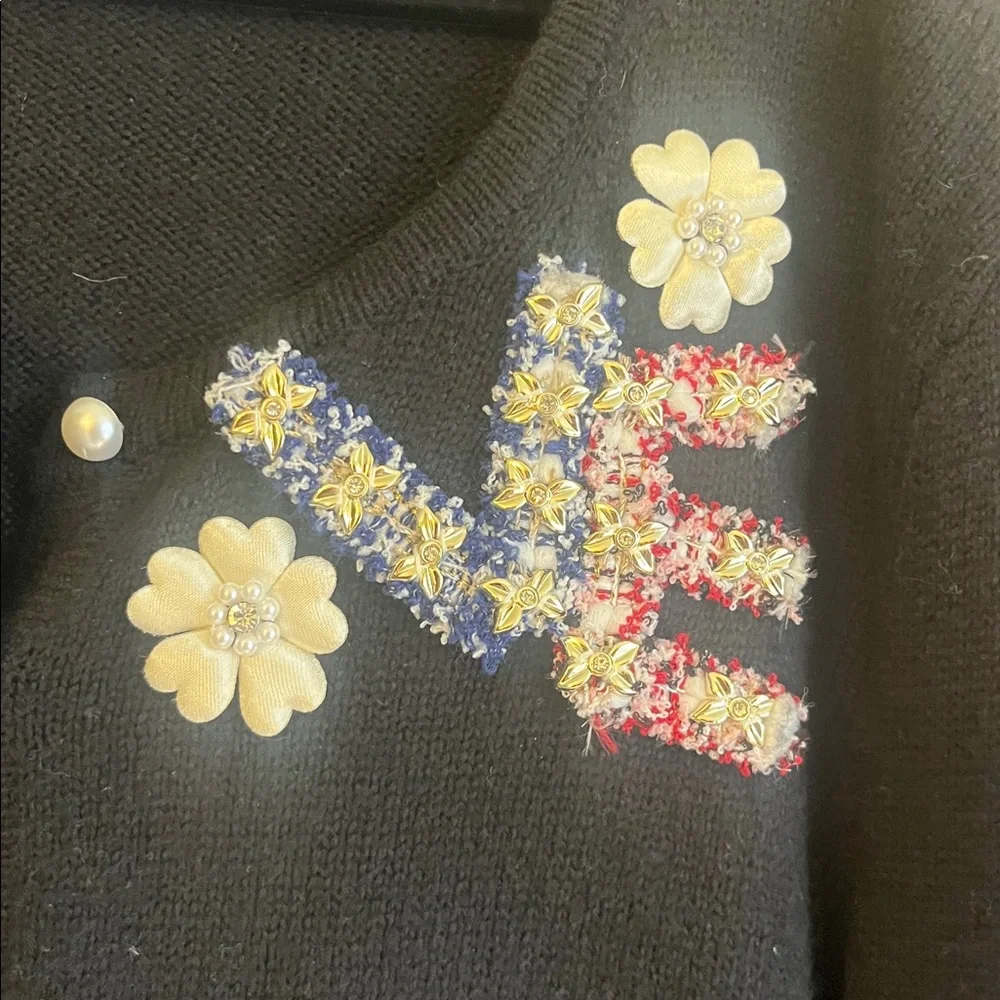 CeCe Black Cardigan with Colorful Floral Accents - Picture 5 of 10